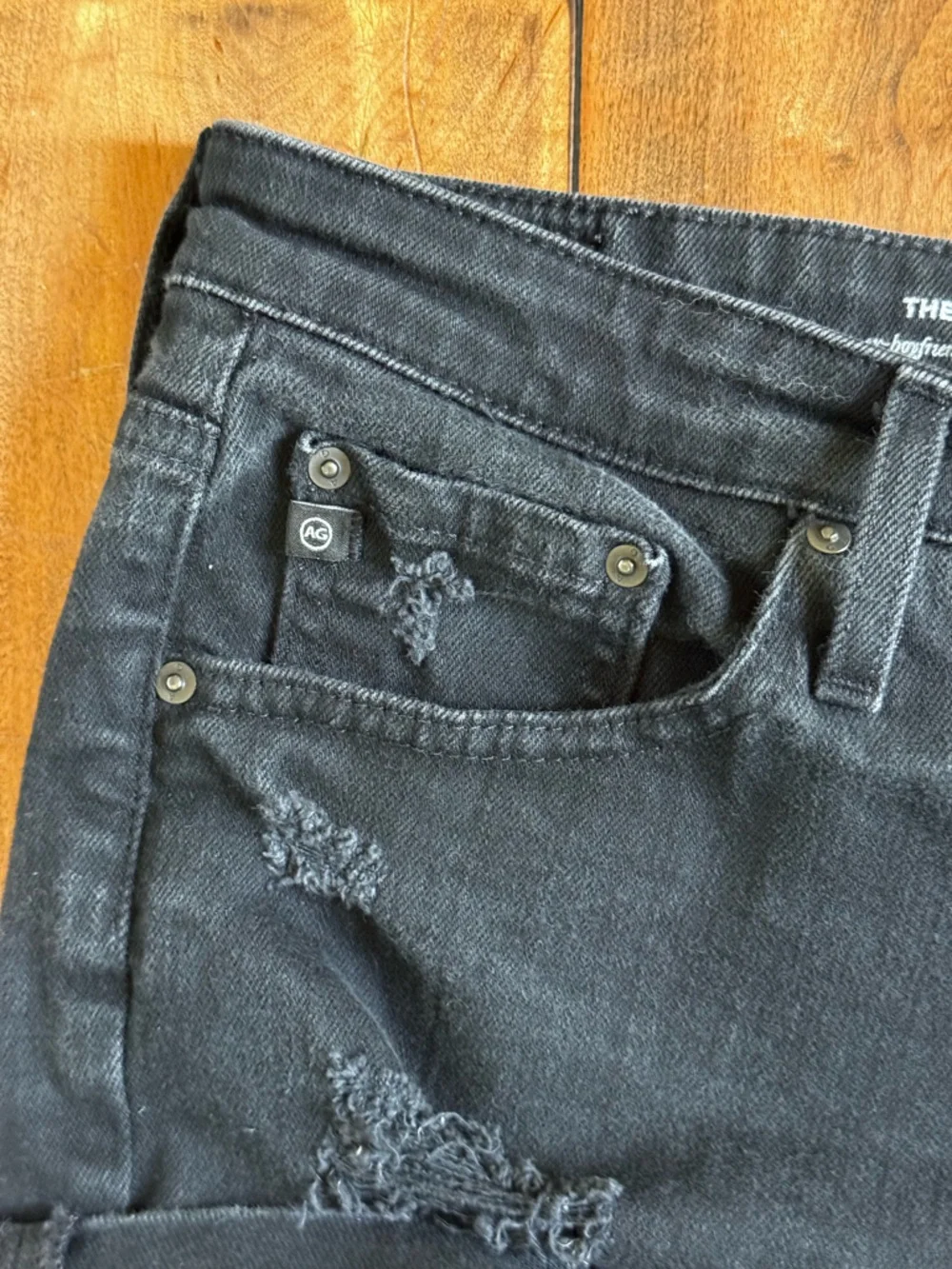 ag hailey boyfriend denim shorts distressed raw hem black - Picture 3 of 10